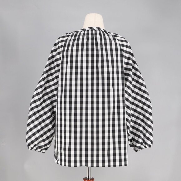CHICO'S Gingham Poplin Tunic Top Balloon Sleeve Black Gray Size 3 (XL; 16/18) - Picture 4 of 6